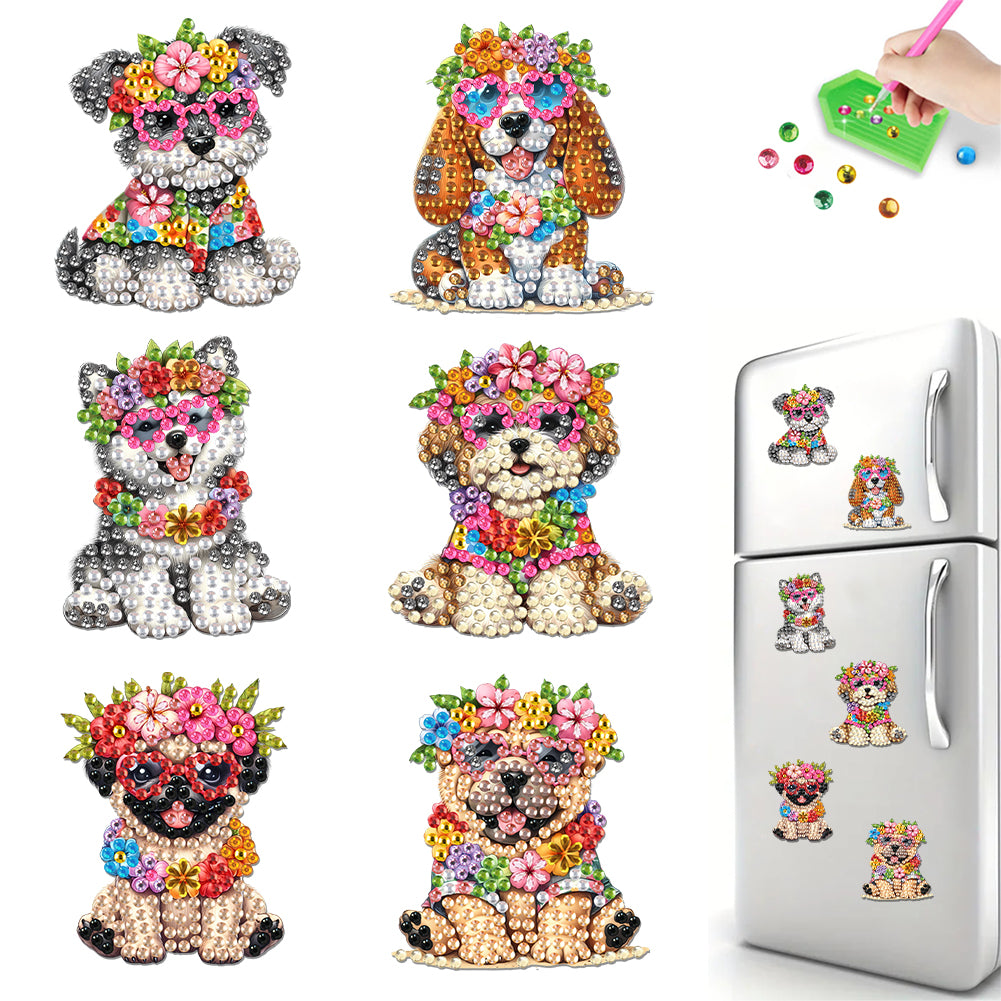 6Pcs Acrylic Animals And Flowers Diamond Art Fridge Magnet for Car Mailbox Decor