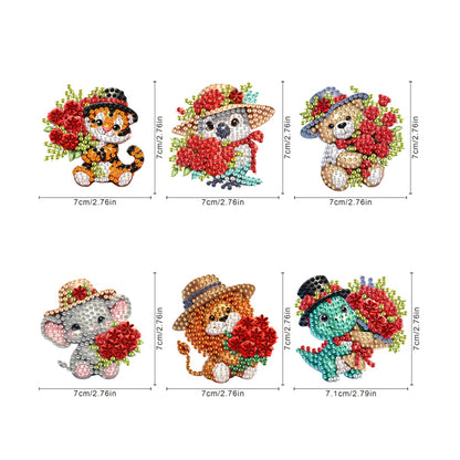 6Pcs Acrylic Animals And Flowers Diamond Art Fridge Magnet for Car Mailbox Decor