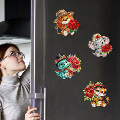 6Pcs Acrylic Animals And Flowers Diamond Art Fridge Magnet for Car Mailbox Decor