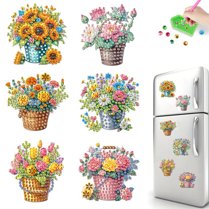 6Pcs Acrylic Animals And Flowers Diamond Art Fridge Magnet for Car Mailbox Decor
