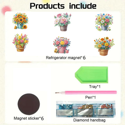 6Pcs Acrylic Animals And Flowers Diamond Art Fridge Magnet for Car Mailbox Decor