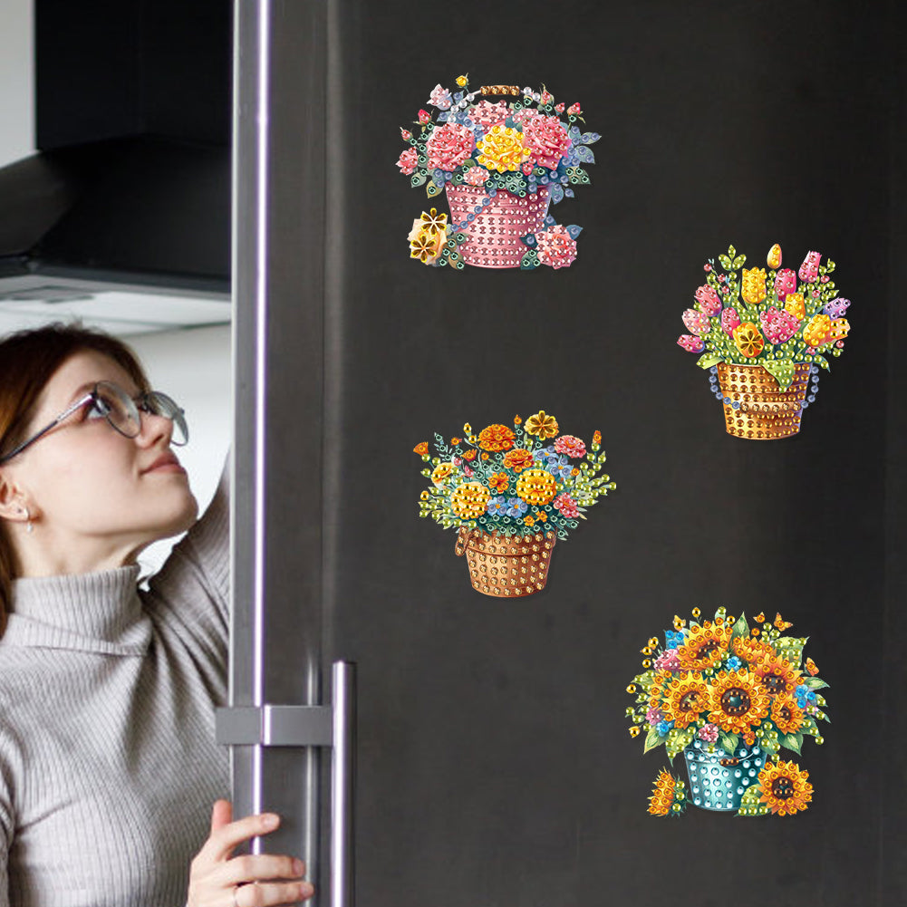 6Pcs Acrylic Animals And Flowers Diamond Art Fridge Magnet for Car Mailbox Decor