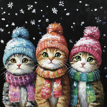 Load image into Gallery viewer, Diamond Painting - Full Round - Three cats in winter (30*30CM)
