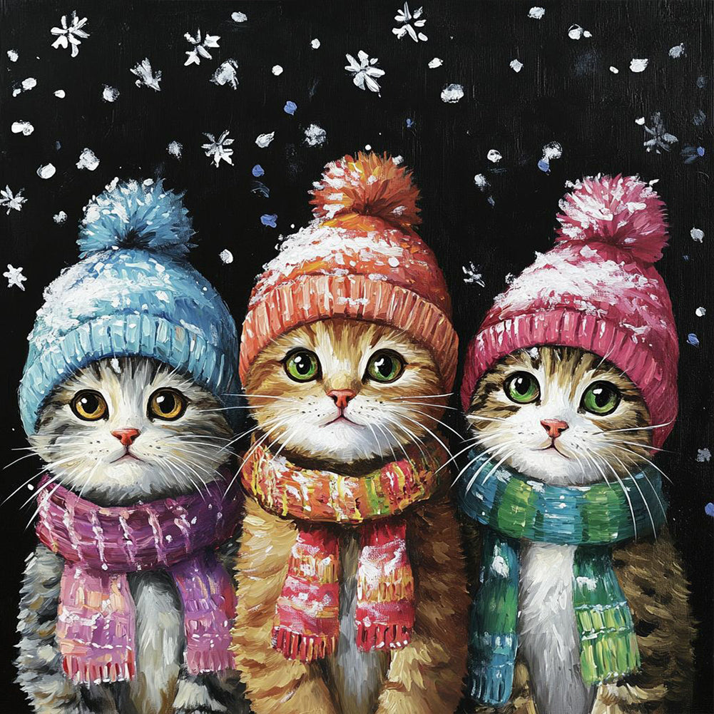 Diamond Painting - Full Round - Three cats in winter (30*30CM)