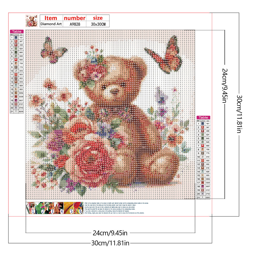 Diamond Painting - Full Round - Butterfly flower bear (30*30CM)