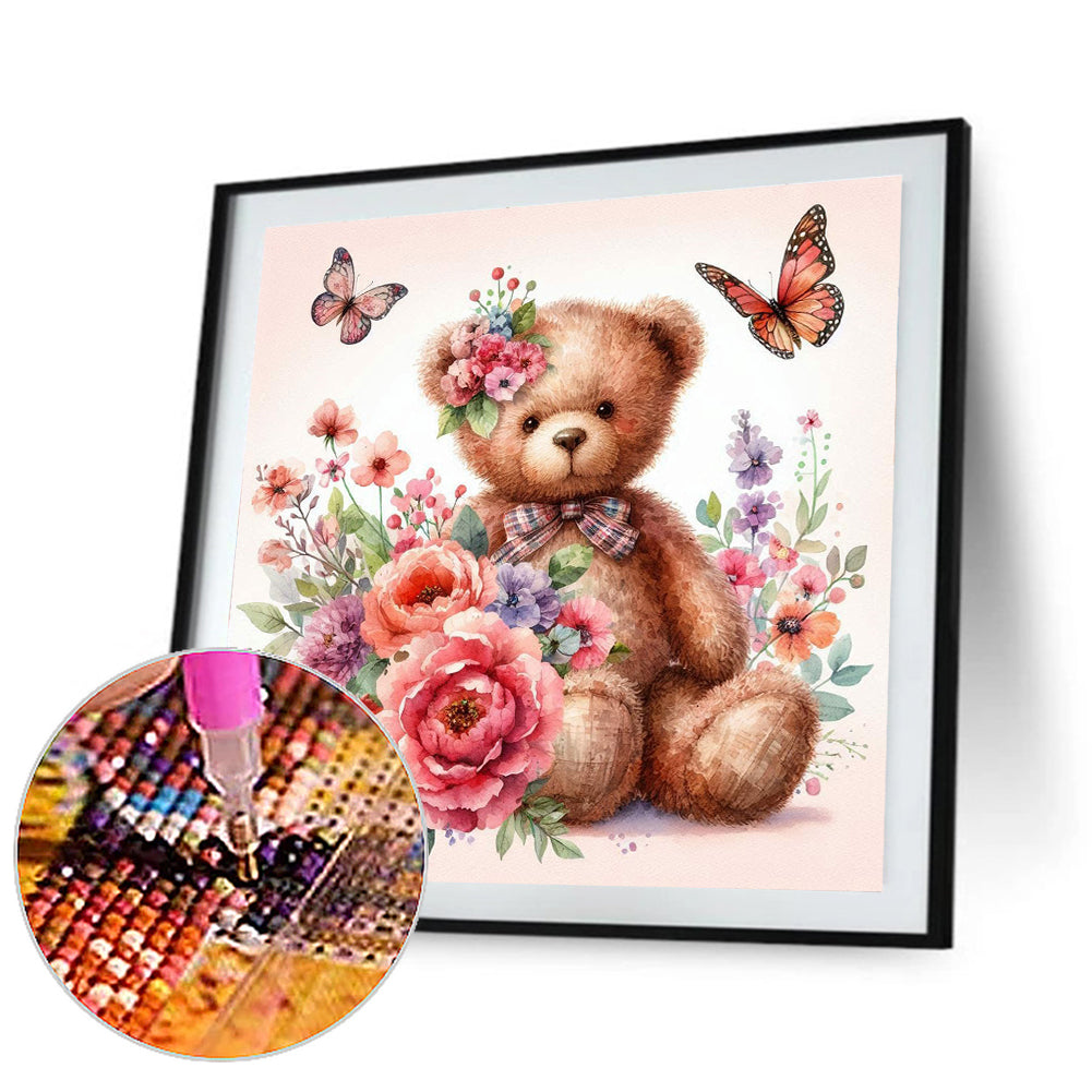 Diamond Painting - Full Round - Butterfly flower bear (30*30CM)