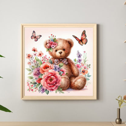 Diamond Painting - Full Round - Butterfly flower bear (30*30CM)