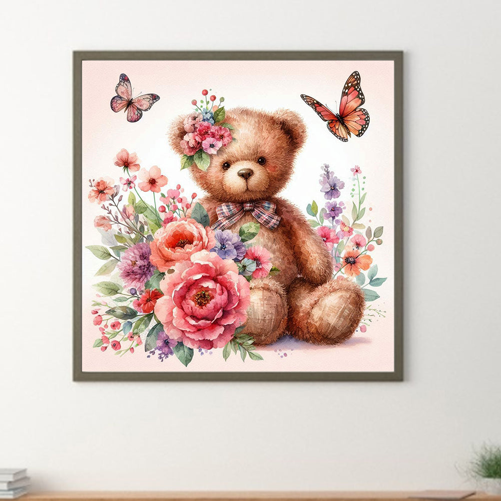 Diamond Painting - Full Round - Butterfly flower bear (30*30CM)