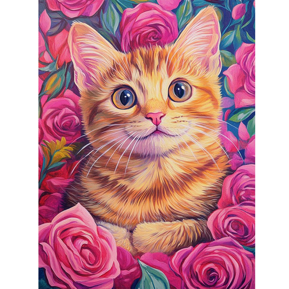 Diamond Painting - Full Round - Rose orange cat (30*40CM)