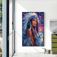 Load image into Gallery viewer, Diamond Painting - Full Round - Indian woman white owl (40*60CM)
