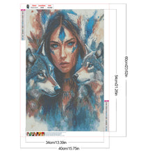 Load image into Gallery viewer, Diamond Painting - Full Round - Indian woman double wolf (40*60CM)
