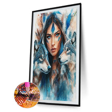 Load image into Gallery viewer, Diamond Painting - Full Round - Indian woman double wolf (40*60CM)
