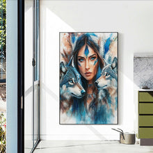 Load image into Gallery viewer, Diamond Painting - Full Round - Indian woman double wolf (40*60CM)
