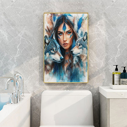 Diamond Painting - Full Round - Indian woman double wolf (40*60CM)