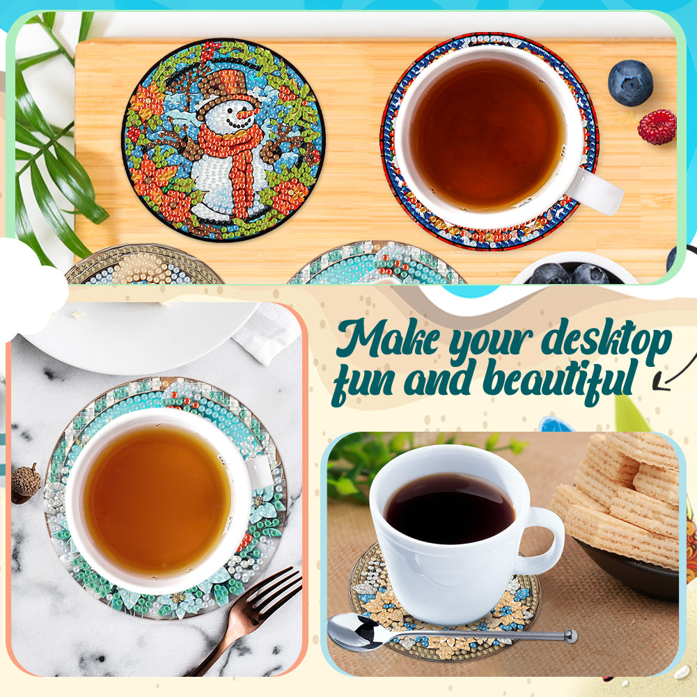 6Pcs Wooden Tree Of Life DIY Coaster Diamond Dot Kits Round Diamond Art Coasters