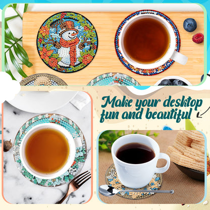 6Pcs Wooden Tree Of Life DIY Coaster Diamond Dot Kits Round Diamond Art Coasters