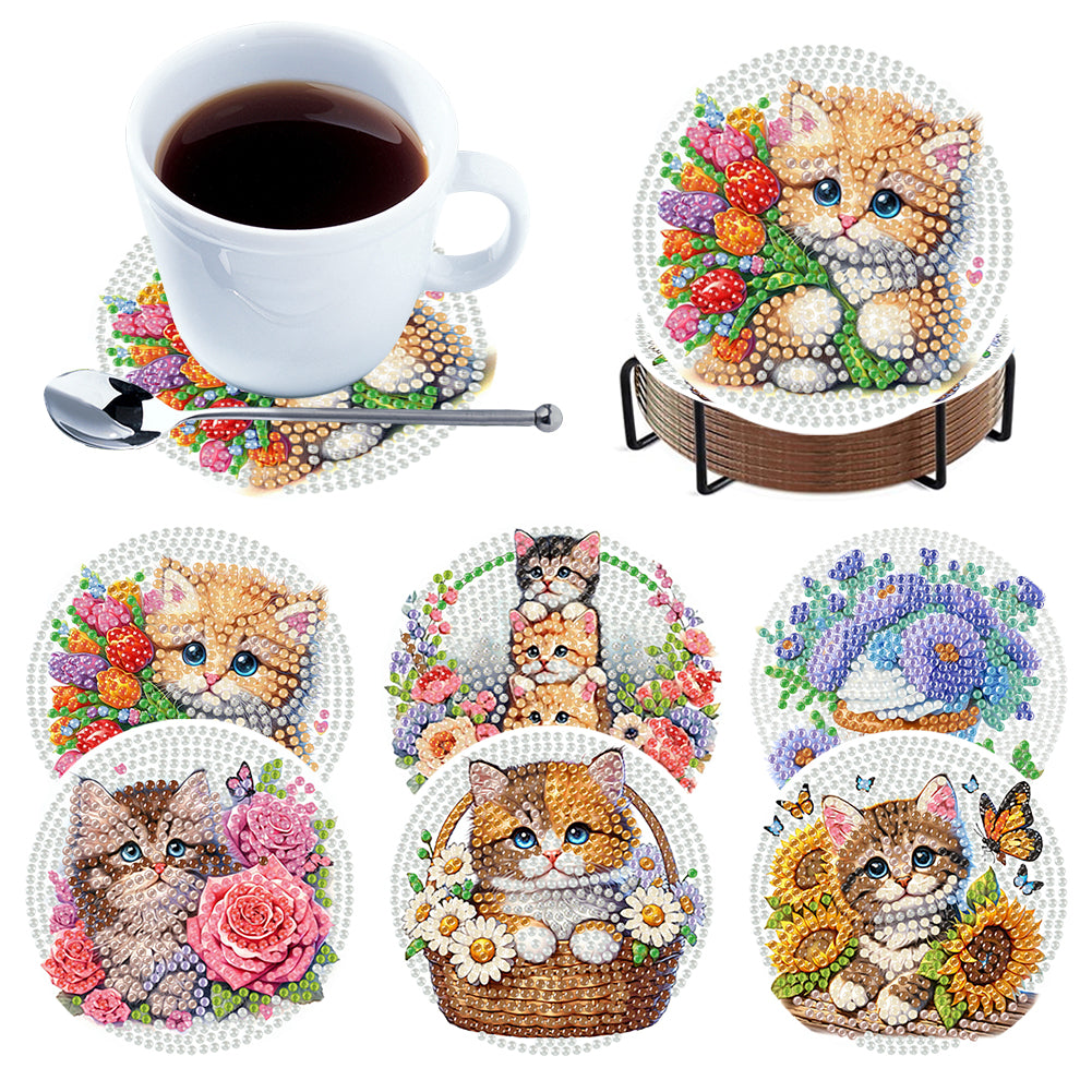 6Pcs Wooden Tree Of Life DIY Coaster Diamond Dot Kits Round Diamond Art Coasters