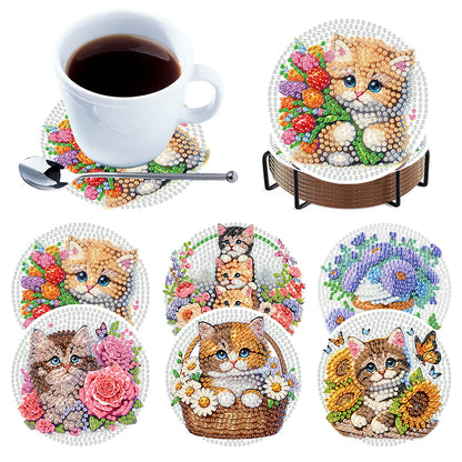6Pcs Wooden Tree Of Life DIY Coaster Diamond Dot Kits Round Diamond Art Coasters