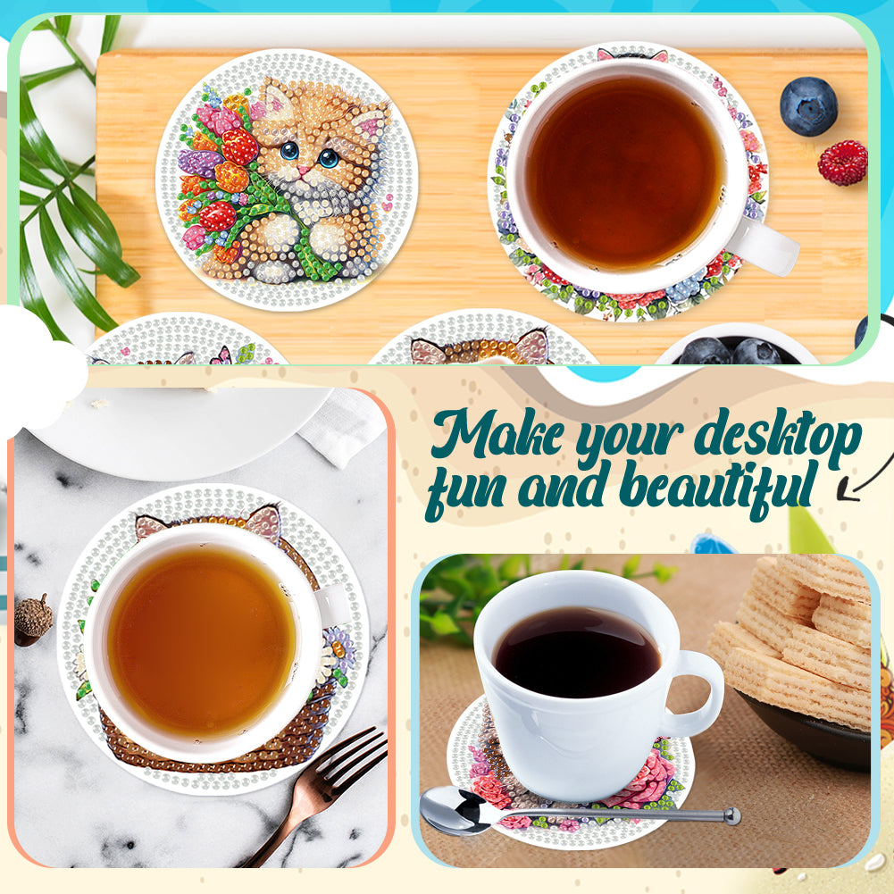 6Pcs Wooden Tree Of Life DIY Coaster Diamond Dot Kits Round Diamond Art Coasters