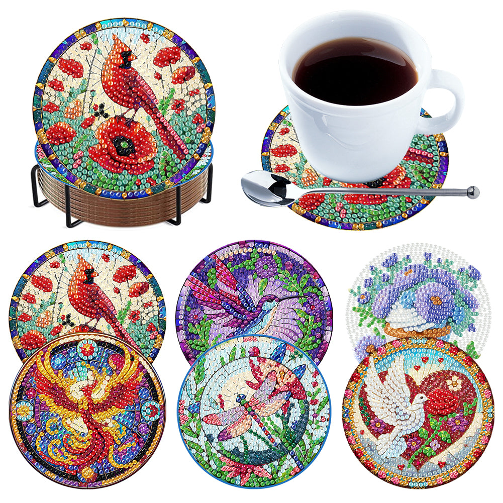 6Pcs Wooden Tree Of Life DIY Coaster Diamond Dot Kits Round Diamond Art Coasters