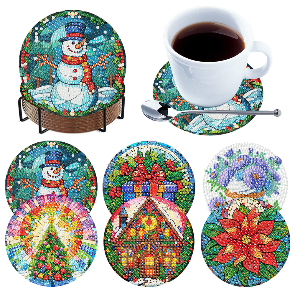 6Pcs Wooden Tree Of Life DIY Coaster Diamond Dot Kits Round Diamond Art Coasters