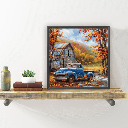 Diamond Painting - Full Round - Blue vintage car in the countryside (30*30CM)