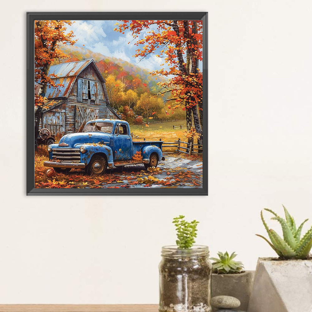 Diamond Painting - Full Round - Blue vintage car in the countryside (30*30CM)