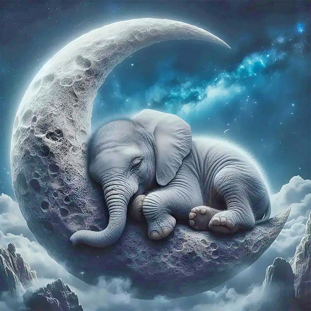 Diamond Painting - Full Round - Elephant on the moon (30*30CM)