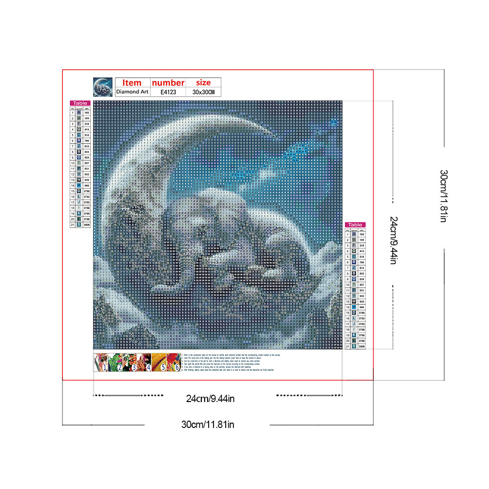 Diamond Painting - Full Round - Elephant on the moon (30*30CM)