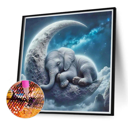 Diamond Painting - Full Round - Elephant on the moon (30*30CM)