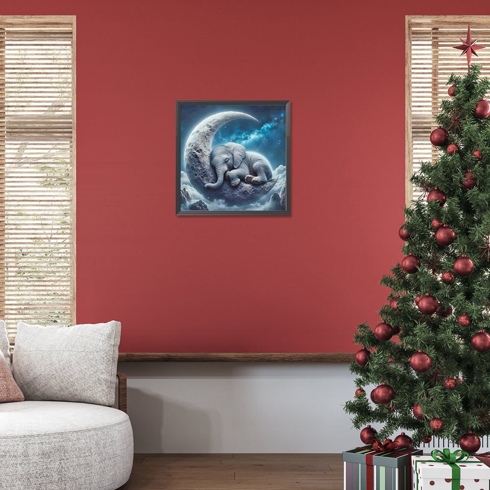 Diamond Painting - Full Round - Elephant on the moon (30*30CM)