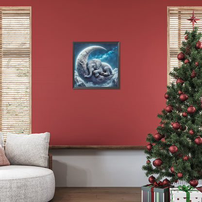 Diamond Painting - Full Round - Elephant on the moon (30*30CM)