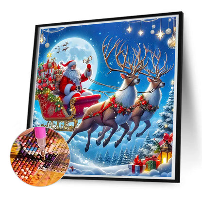 Diamond Painting - Full Round - Santa Claus riding an elk under the moon (55*55CM)