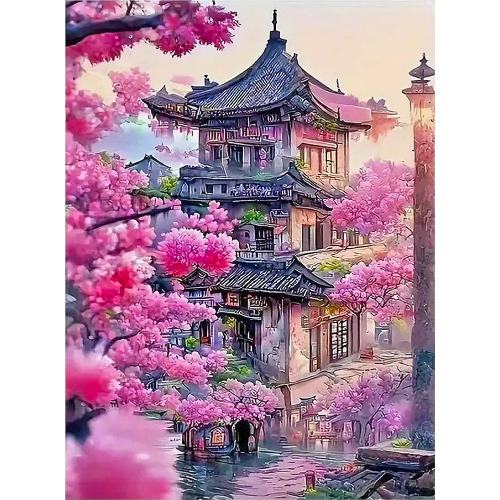 Diamond Painting - Full Round - Flowers and pavilions (45*60CM)