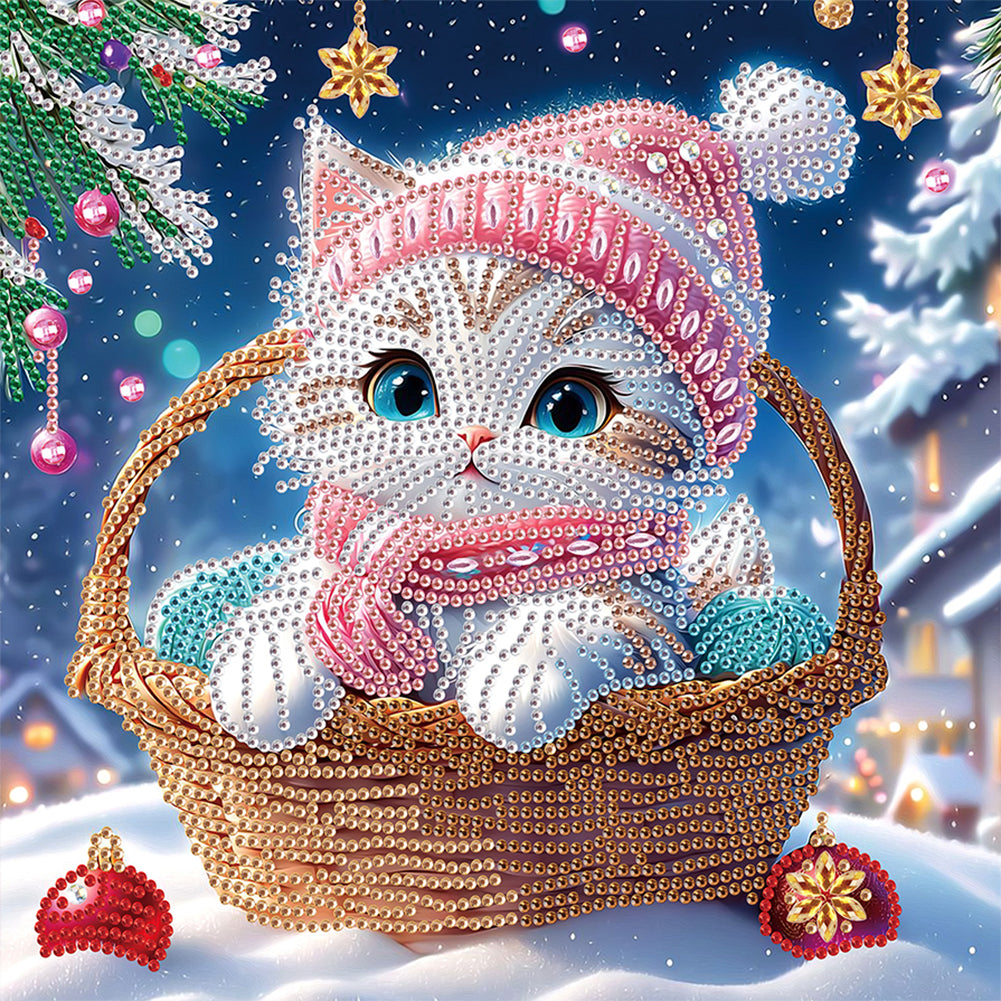 Diamond Painting - Partial Special Shaped - Kitten in winter snow (30*30CM)