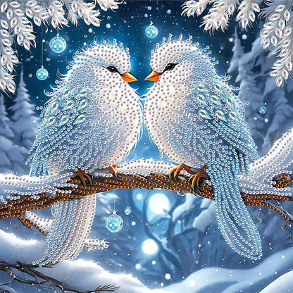 Diamond Painting - Partial Special Shaped - Bird on branch in winter snow (30*30CM)