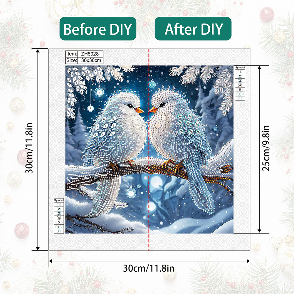 Diamond Painting - Partial Special Shaped - Bird on branch in winter snow (30*30CM)