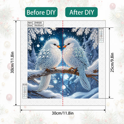 Diamond Painting - Partial Special Shaped - Bird on branch in winter snow (30*30CM)
