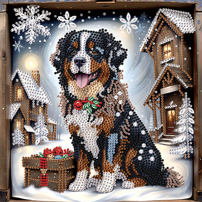 Diamond Painting - Partial Special Shaped - Puppy in winter snow (30*30CM)