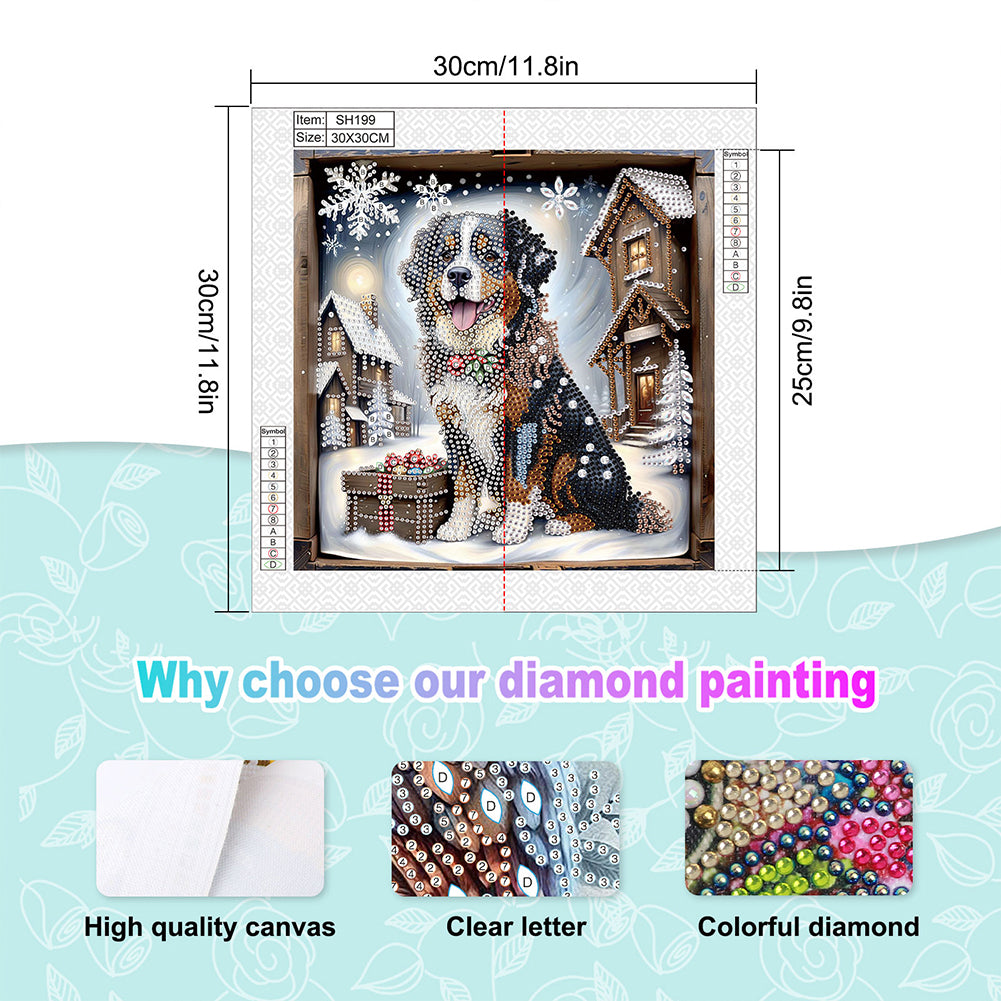 Diamond Painting - Partial Special Shaped - Puppy in winter snow (30*30CM)