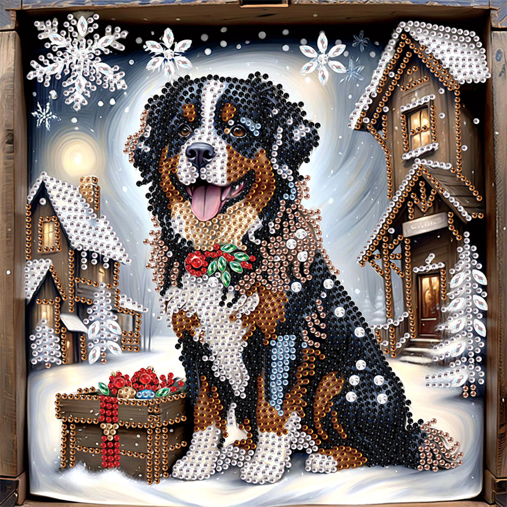 Diamond Painting - Partial Special Shaped - Puppy in winter snow (30*30CM)