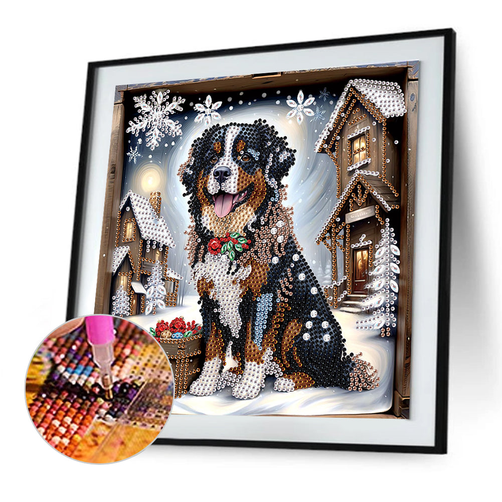 Diamond Painting - Partial Special Shaped - Puppy in winter snow (30*30CM)
