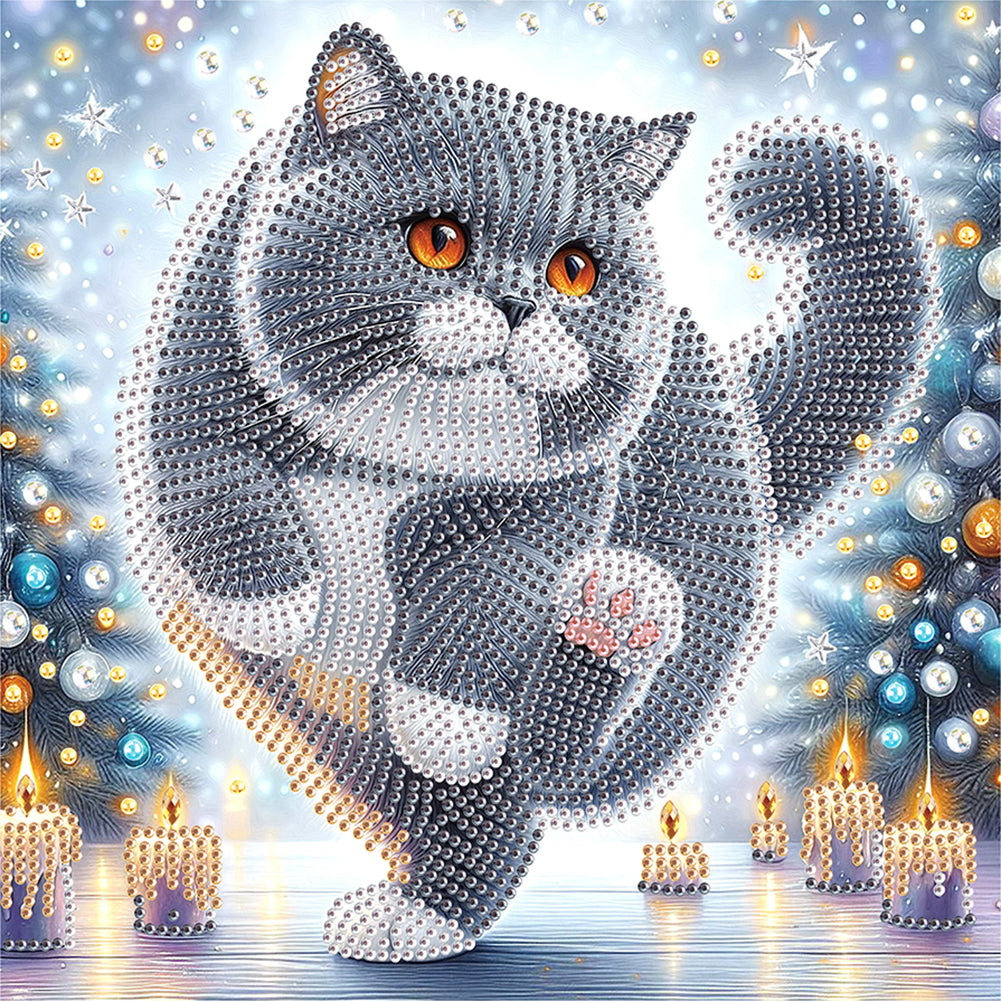 Diamond Painting - Partial Special Shaped - Cat in winter snow (30*30CM)