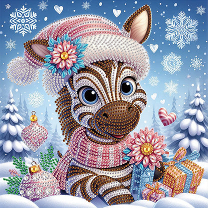 Diamond Painting - Partial Special Shaped - Zebra in winter snow (30*30CM)