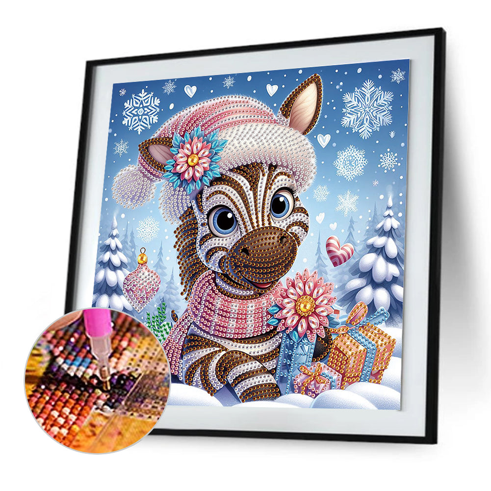 Diamond Painting - Partial Special Shaped - Zebra in winter snow (30*30CM)