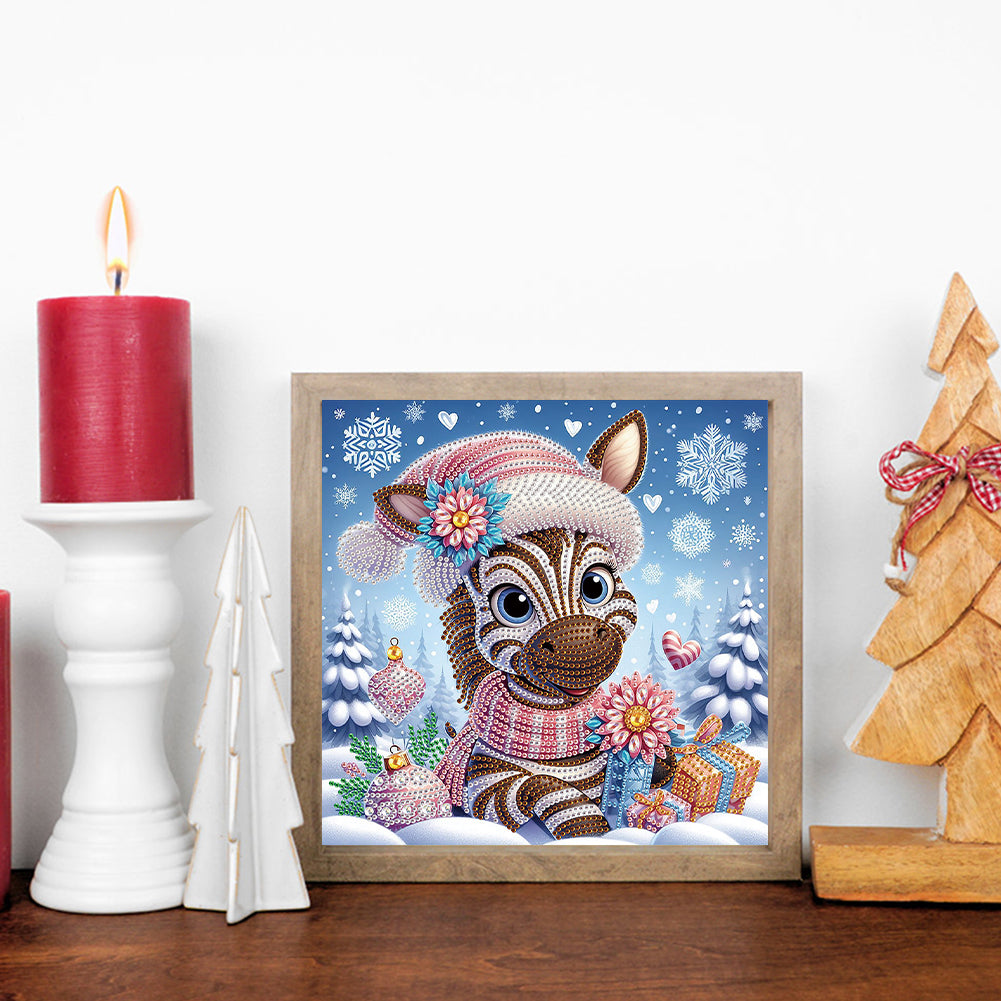 Diamond Painting - Partial Special Shaped - Zebra in winter snow (30*30CM)