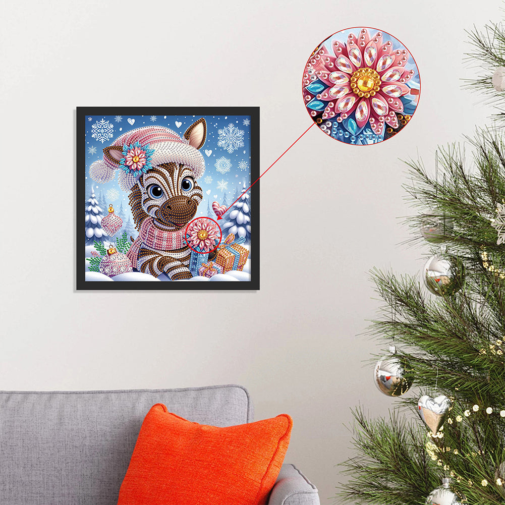 Diamond Painting - Partial Special Shaped - Zebra in winter snow (30*30CM)