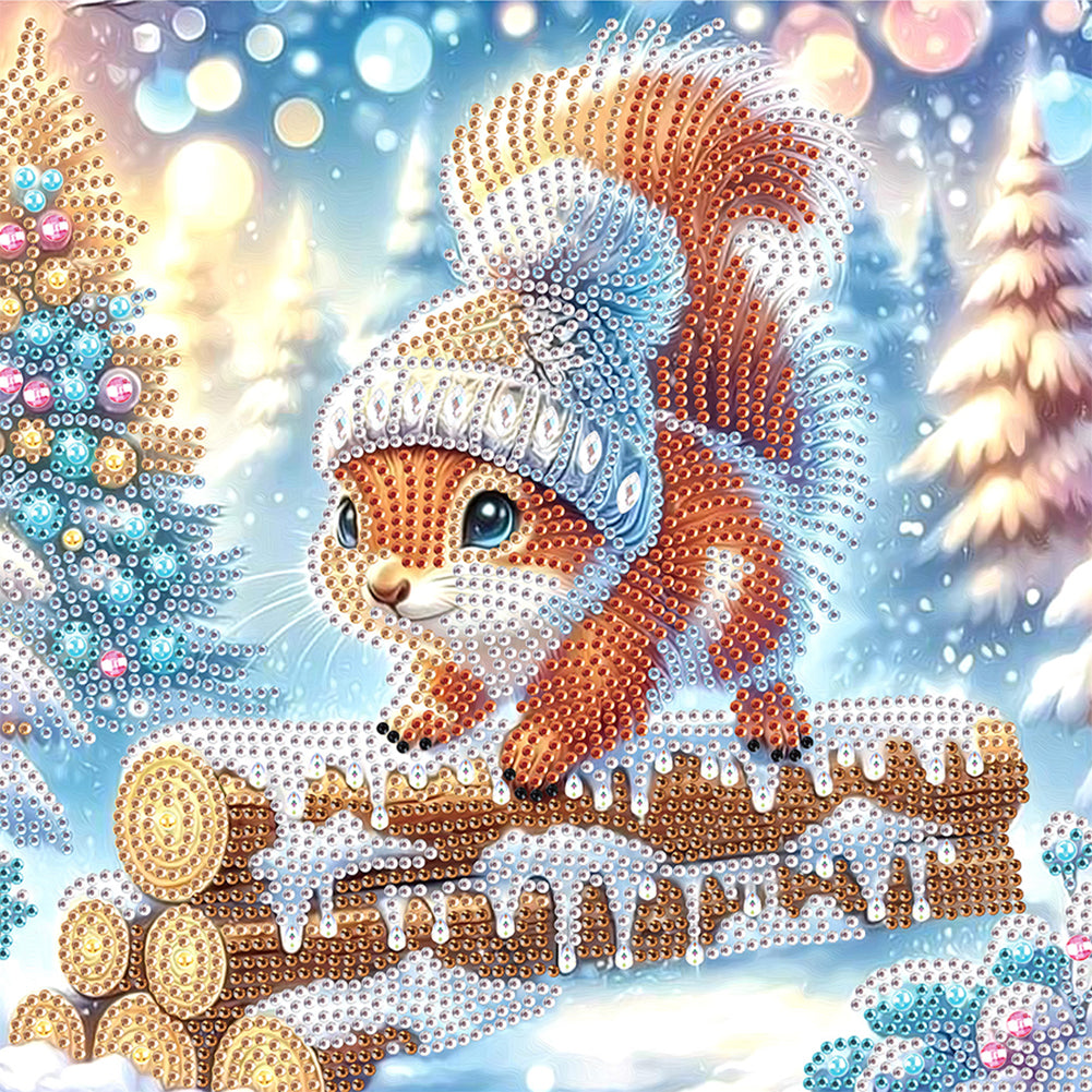 Diamond Painting - Partial Special Shaped - Squirrel in winter snow (30*30CM)