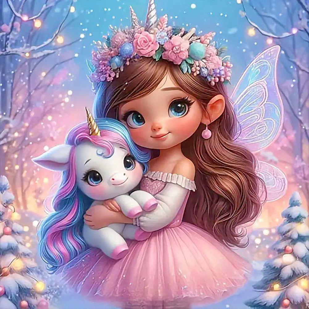 Diamond Painting - Full Round - Butterfly girl and unicorn (50*50CM)