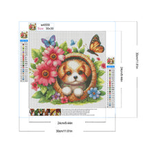 Load image into Gallery viewer, Diamond Painting - Full Round - Dog and flowers (30*30CM)
